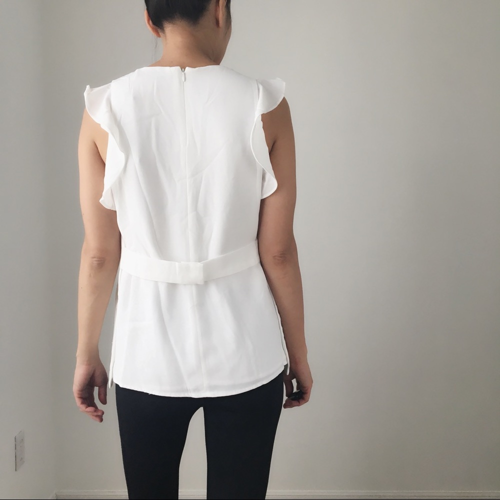 WHITE Minimalist work wear ruffle top